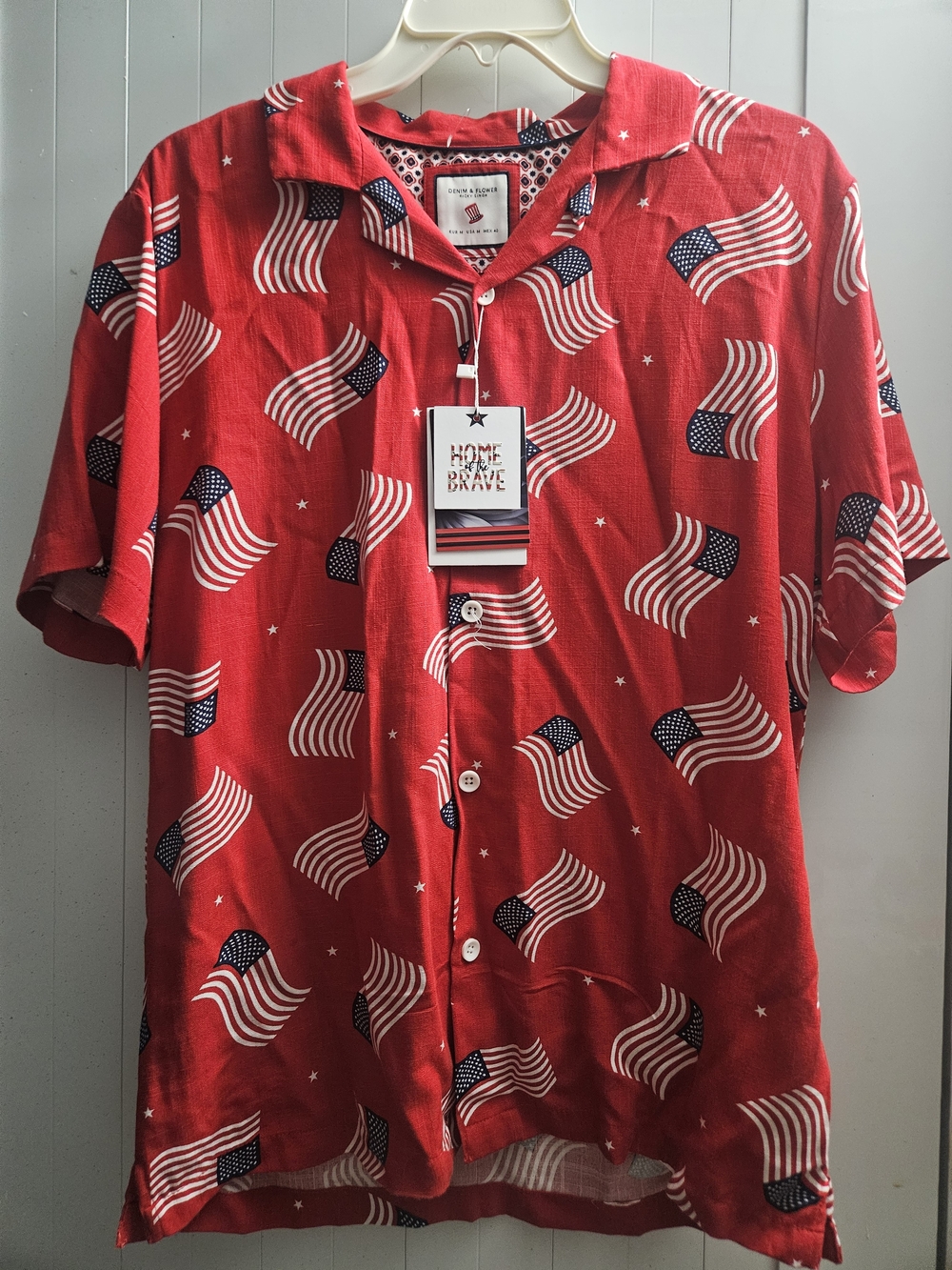 Denim & Flower Red Patriotic Short-Sleeve Button-Up Shirt